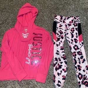 Girls XS Justice Pink two piece Set Outfit 5 Hoodie Leopard